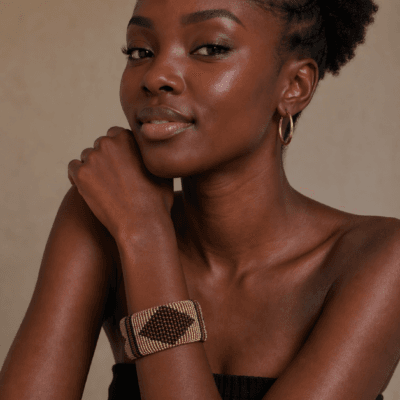 Beaded Cuff Bangle Gold