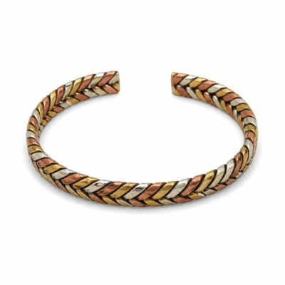 Copper Brass and White Metal Braided Bracelet