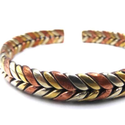 Copper Brass and White Metal Braided Bracelet